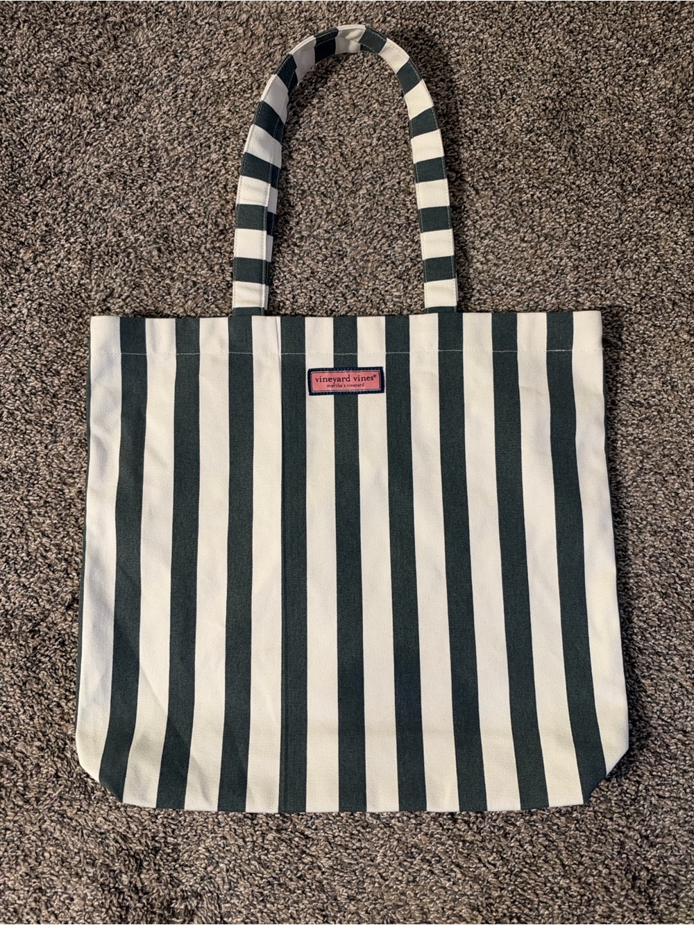 Vineyard Vines Green & White Striped Canvas Tote